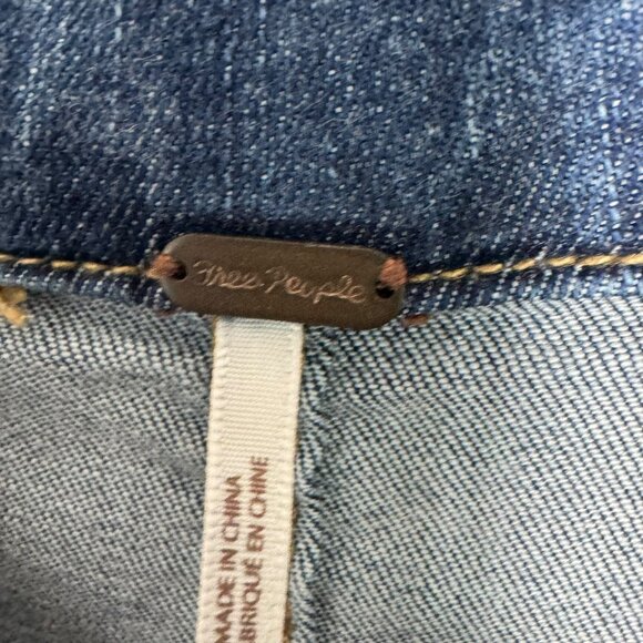 Free People Hearts Beat Stretch Denim Jumpsuit Coverall size XS flare legs - Picture 6 of 13